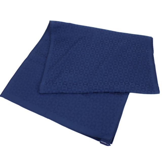 HERMES エルメス マフラー H柄 ストール ネイビー系 カシミヤ48％ ウール32% シルク20% ユニセックス 超美品【本物保証】