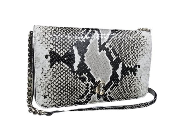 JIMMY CHOO ジミーチュウ ショルダーバッグ ヴァレンヌ グレー ブラック パイソン型押しレザー レディース チェーン ゴールド金具 美品【本物保証】