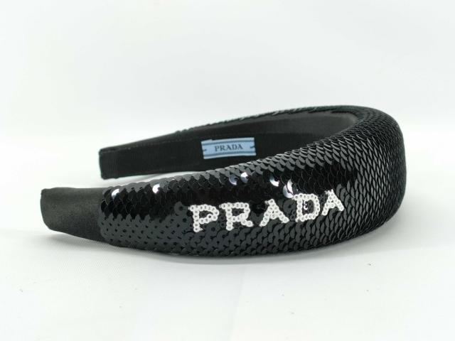 PRADA プラダ カチューシャ ブラック サテン スパンコール レディース