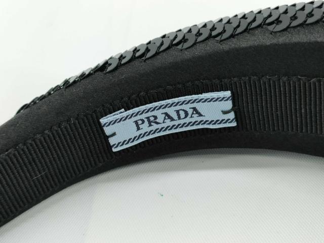 PRADA プラダ カチューシャ ブラック サテン スパンコール レディース 美品【本物保証】 PRADA プラダ カチューシャ ブラック サテン スパンコール レディース