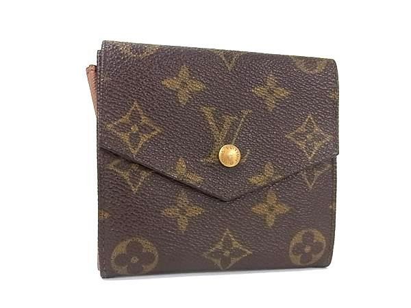 LOUIS VUITTON ルイヴィトン 三つ折り紙入れ ポルトモネビエ カルトクレディ M61660 赤銅色系 モノグラム レディース W引っ掛かり 美品【本物言いはなつ】