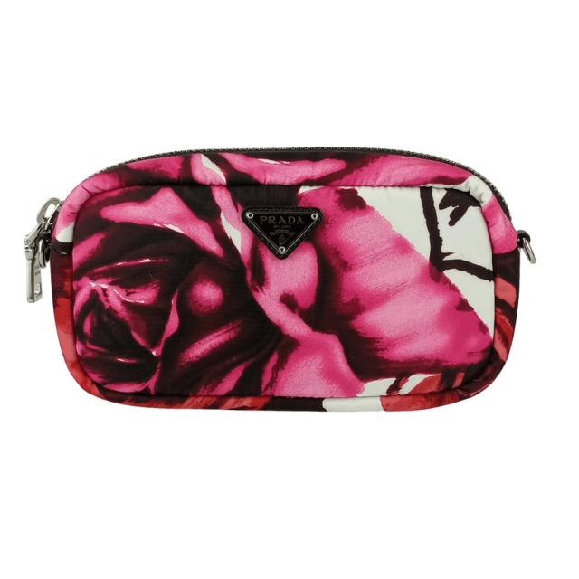 PRADA プラダ ショルダーバッグ 2WAY クロスボディバッグ 1DH046 ピンク ナイロン レディース リストレット ポーチ シルバー金具 三角ロゴプレート 花柄 超美品【本物保証】 PRADA プラダ ショルダーバッグ 2WAY クロスボディバッグ 1DH046