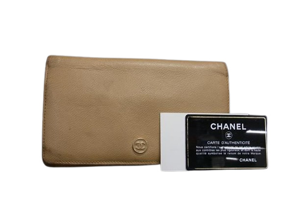 CHANEL シャネル  二つ折り長財布 A20904 ベージュ系 レザー レディース ココマーク ココボタン【本物保証】