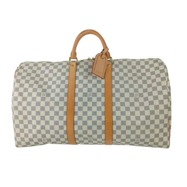 LOUIS VUITTON ルイヴィトン ボストンバッグ ダミエ アズール キーポル バンドリエール 55 N41429 ホワイト系 PVC レザー ユニセックス 2WAY ショルダーバッグ 超美品【本物保証】