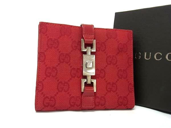 GUCCI グッチ 財布 ジャッキー 035 2091 2131 レッド GGキャンバス×レザー レディース GG柄 二つ折り 財布 シルバー金具【本物保証】