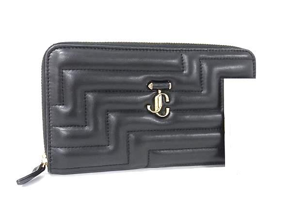 JIMMY CHOO ジミーチュウ 財布 アベニュー ブラック ナッパレザー レディース ラウンドファスナー 長財布 ゴールド金具 美品【本物保証】