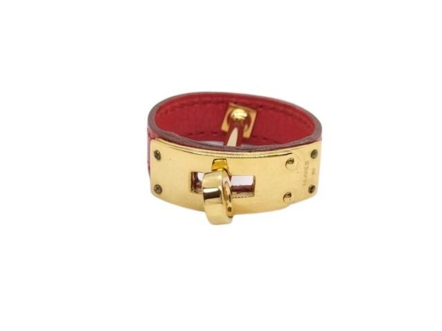 HERMES エルメス スカーフリング ケリー ゴールド レッド レザー レディース ゴールド金具【本物保証】