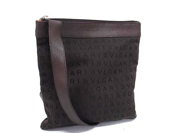 BVLGARI ブルガリ ショルダーバッグ ロゴマニア ブラウン キャンバス レザー レディース シルバー金具 美品【本物保証】