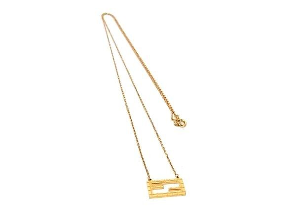 FENDI フェンディ ネックレス バゲット ゴールド系 メタル レディース FFロゴ 美品【本物保証】