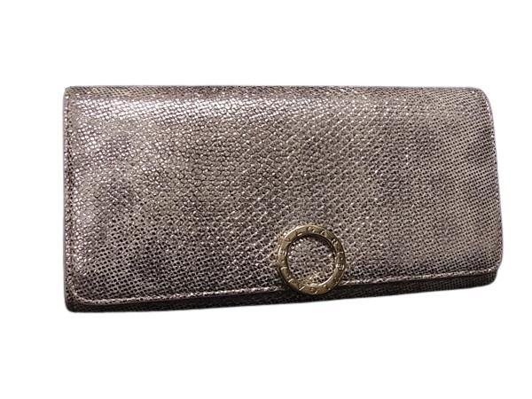 BVLGARI ブルガリ 財布 ブルガリブルガリ 288278 ベージュ系 ゴールド系 レザー レディース ロゴクリップ 二つ折り 長財布 美品【本物保証】