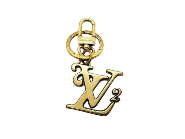 LOUIS VUITTON ルイヴィトン キーホルダー ポルトクレ・スクエアードLV MP2715 ゴールド系 メタル ユニセックス バッグチャーム ロゴ 美品【本物保証】