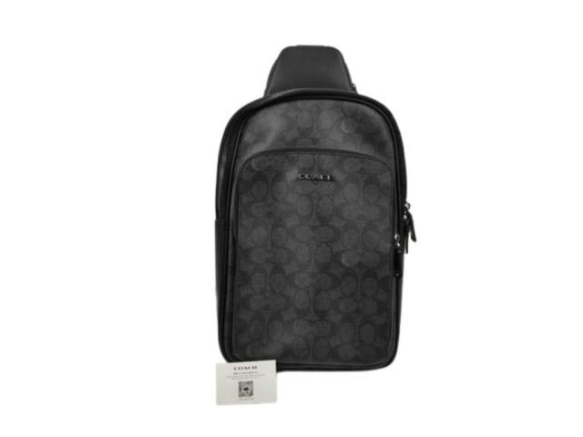 COACH コーチ ボディバッグ シグネチャー CZ393 ブラック系 PVC×レザー ユニセックス ショルダーバッグ 超美品【本物保証】