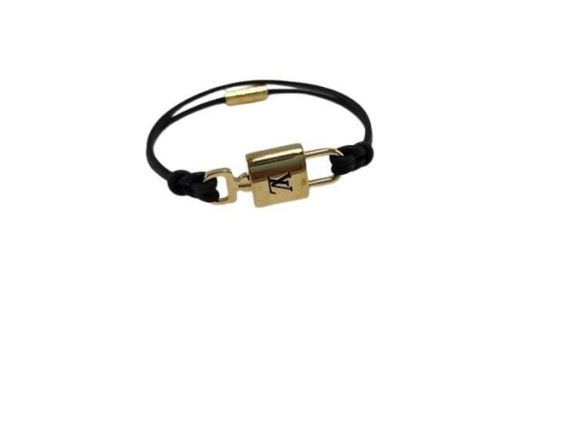 LOUIS VUITTON ルイヴィトン ブレスレット ブラスレ LV パドロック M8138F ゴールド ブラック レザー×メタル レディース ゴールド金具【本物保証】