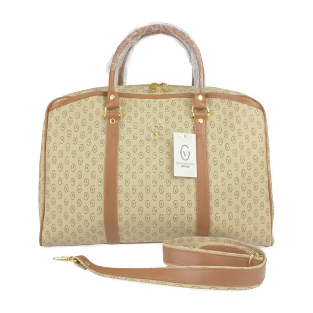 新古未使用展示品 GIANNI VALENTINO ジャンニ バレンチノ バッグ ボストンバッグ 6181 ベージュ ブラウン PVC レザー レディース モノグラム柄 2WAY ショルダーバッグ 旅行鞄 ゴールド金具【本物保証】