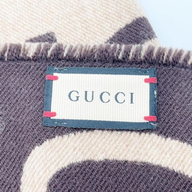GUCCI グッチ スカーフ マフラー GGジャカード 495592 ブラウン ベージュ系 ウール 91%、シルク 9% ユニセックス 超美品【本物保証】_4