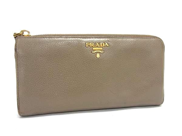 PRADA プラダ 長財布 - - グレージュ レザー レディース L字