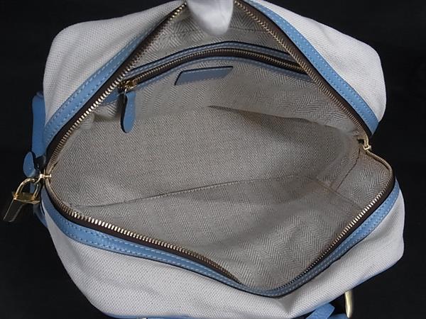 J&M DAVIDSON ジェイアンドエムデヴィッドソン ハンドバッグ MINI MIA - アイボリー ライトブルー キャンバス×レザー レディース ゴールド金具 美品【本物保証】 J&M DAVIDSON ジェイアンドエムデヴィッドソン ハンドバッグ MINI MIA