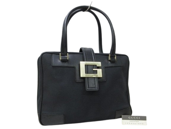 GUCCI グッチ ハンドバッグ Gロゴ 001-5155 ブラック キャンバス×レザー レディース ゴールド金具 美品【本物保証】