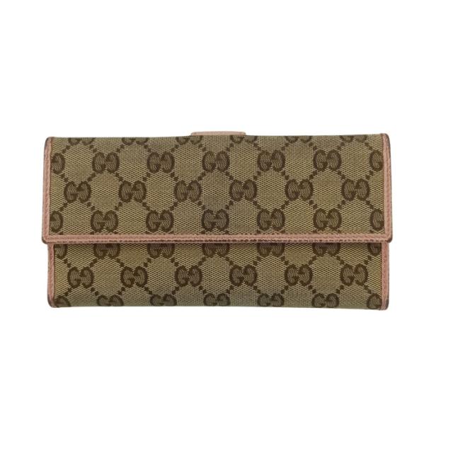 GUCCI グッチ 財布 Wホック 二つ折り長財布 231841 べージ系 ピンク系 GGキャンバス×レザー レディース【本物保証】
