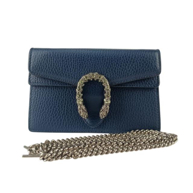 GUCCI グッチ ショルダーバッグ ディオニュソス 476432 ブルー系 レザー レディース クロスボディバッグ タイガーヘッド クリスタル チェーン シルバー金具 美品【本物保証】