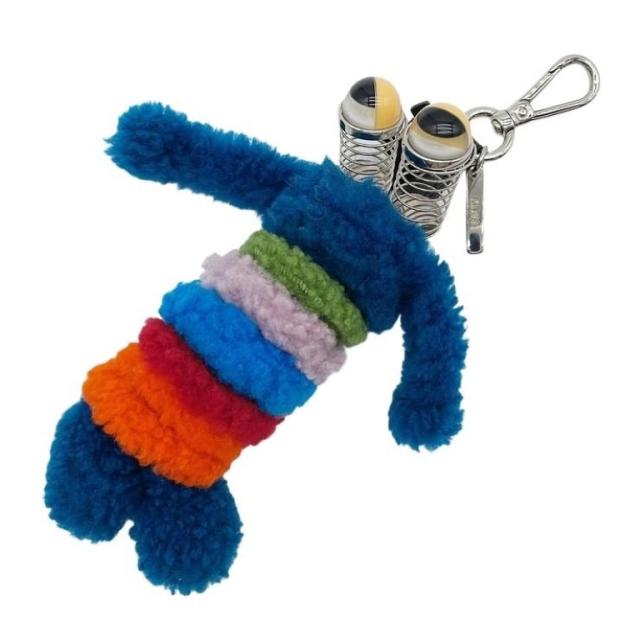 FENDI フェンディ バッグチャーム マルチカラー系 ファー レザー ユニセックス ドールモチーフ シルバー金具 美品【本物保証】