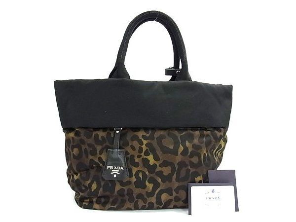 PRADA プラダ ハンドバック テスートダブル トートバッグ B1959V MIMETICO L ナイロン レディース ヒョウ柄 シルバー金具 美品【本物保証】
