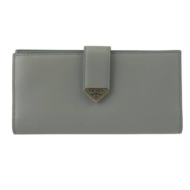 PRADA プラダ 財布 シティカーフタブ 1MV025 ライトグレー レザー レディース 二つ折り長財布 ゴールド金具 超美品【本物保証】