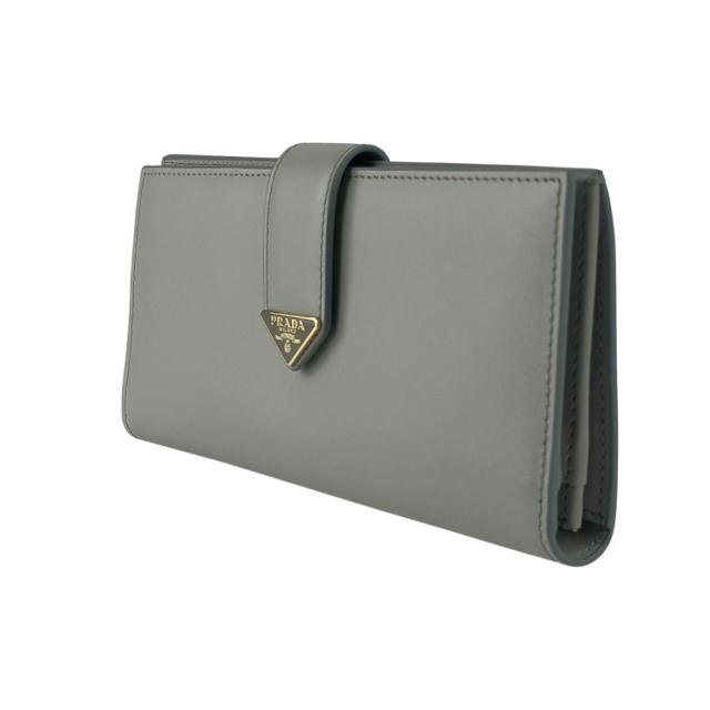PRADA プラダ 財布 シティカーフタブ 1MV025 ライトグレー レザー レディース 二つ折り長財布 ゴールド金具 超美品【本物保証】_1