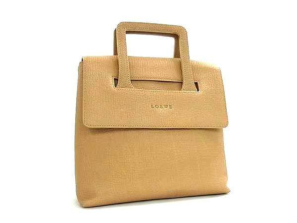 LOEWE ロエベ バッグ ハンドバッグ - ベージュ系 レザー レディース シルバー金具 美品【本物保証】