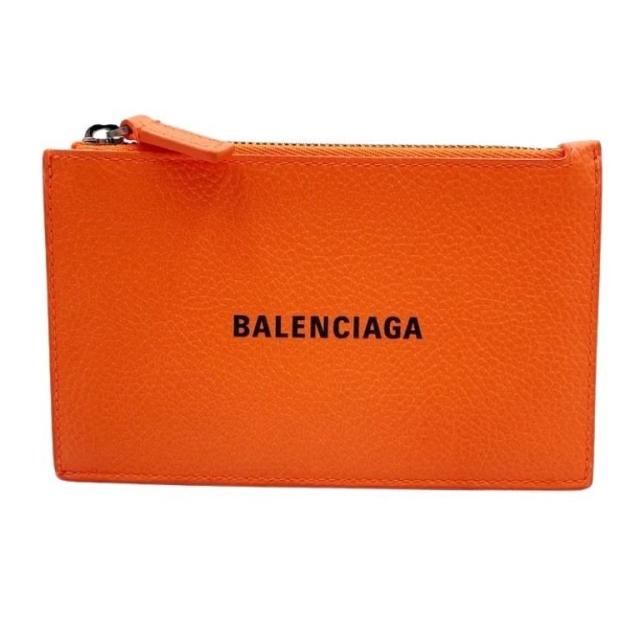 BALENCIAGA バレンシアガ コインケース フラグメントケース 640535 オレンジ系 レザー ユニセックス カードケース 美品【本物保証】