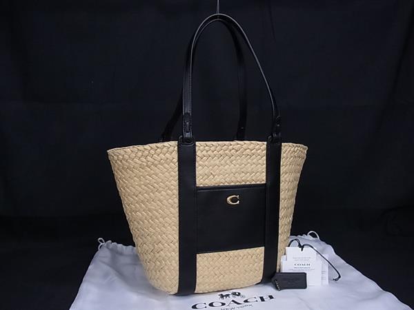 新品未使用展示品 COACH コーチ ハンドバッグ CQ788 ナチュラル ストロー、リファインドカーフレザー かごバッグ【本物保証】_1