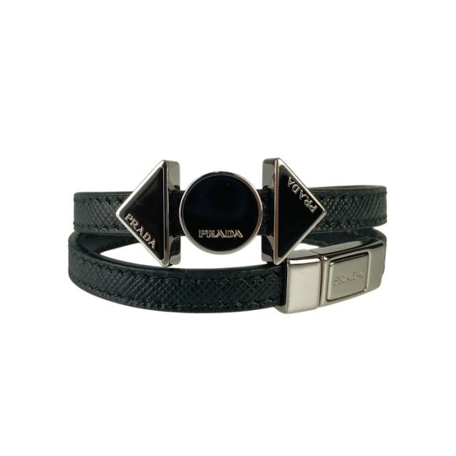 PRADA プラダ ブレスレット SAFFIANO 2IB363 NERO系 レザー ユニセックス シルバー金具 美品【本物保証】