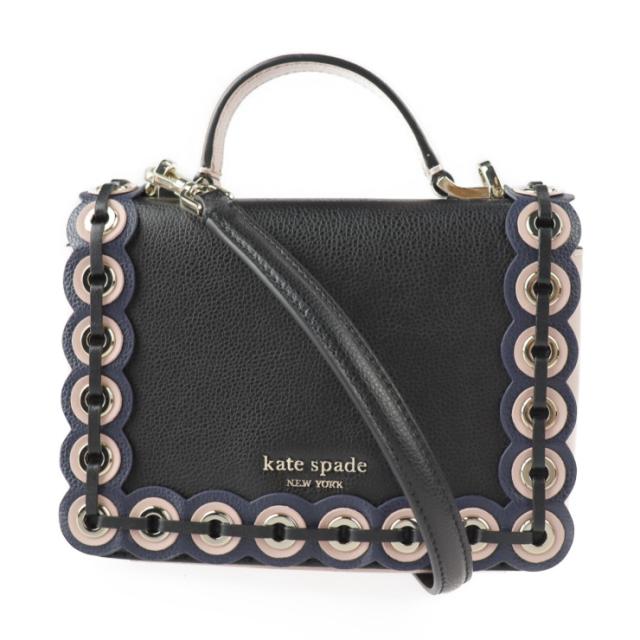 超美品 Kate Spade ケイトスペード メイジー パターソン ドライブグロメット ハンドバッグ WKRU5899 レザー ブラック ピンクベージュ系 ゴールド金具 2WAY ショルダーバッグ トップハンドル【本物保証】