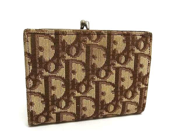 ChristianDior クリスチャンディオール 財布 トロッター - ブラウン キャンバス レディース 二つ折り がま口 シルバー金具【本物保証】