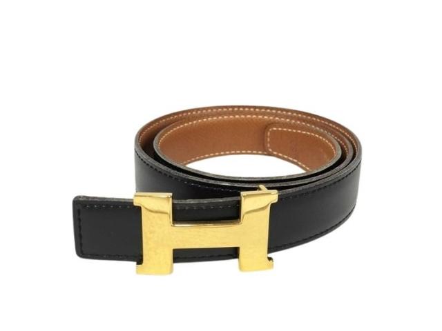 HERMES エルメス ベルト ミニ コンスタンス Hベルト ブラック ゴールド系 レザー レディース H金具 ゴールド金具 美品【本物保証】