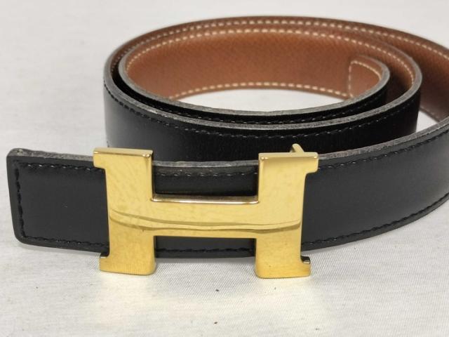 HERMES エルメス ベルト ミニ コンスタンス Hベルト ブラック ゴールド系 レザー レディース H金具 ゴールド金具 美品【本物保証】_1