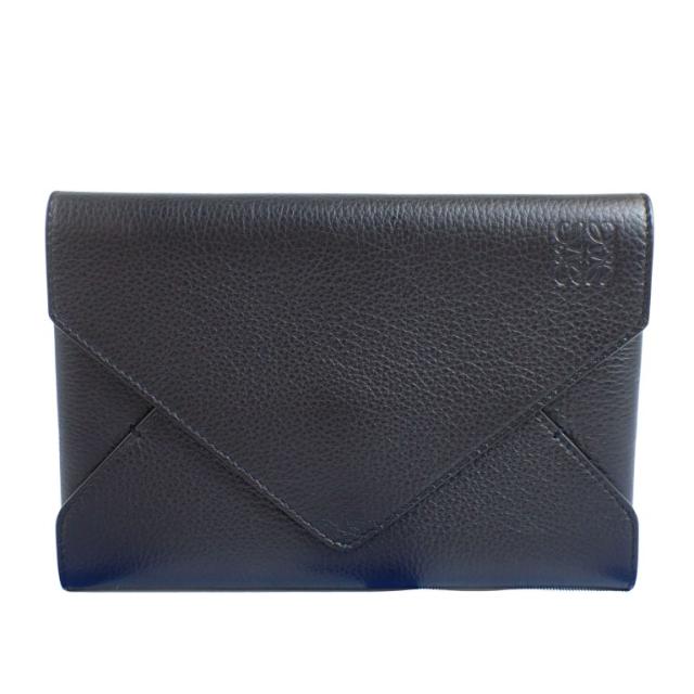 LOEWE ロエベ ポーチ アナグラム エンベロープポーチ ブラック レザー ユニセックス 美品【本物保証】