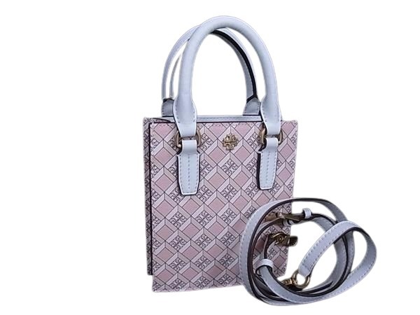 TORY BURCH トリーバーチ ハンドバッグ エマーソン ミニショッパートート GEO 10009171 ピンク系×ホワイト系 PVC×レザー レディース 2WAY ショルダーバッグ 超美品【本物保証】