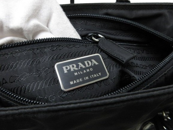美品 PRADA プラダ ハンドバッグ テスート - ブラック ナイロン×レザー レディース プラチェーン 三角ロゴプレート トライアングルロゴ シルバー金具 白タグ【本物保証】_7