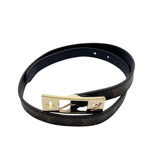 LOUIS VUITTON 胴締め LV二重奏 18粍 リヴァーシブル M8296 赤銅色 黒いこと モノグラム帆布 なめし革 レディース 美品【本物言いはなつ】