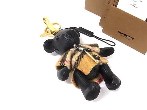 BURBERRY バーバリー キーホルダー THOMAS CHARM PONCHO ブラック ブラウン レザー ユニセックス トーマスベア テディベア ノバチェック ベア くま 美品【本物保証】