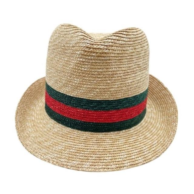 GUCCI グッチ ハット ウェブストライプ 434760 ナチュラル レッド グリーン系 ストロー ユニセックス ストローハット 超美品【本物保証】 19,152円