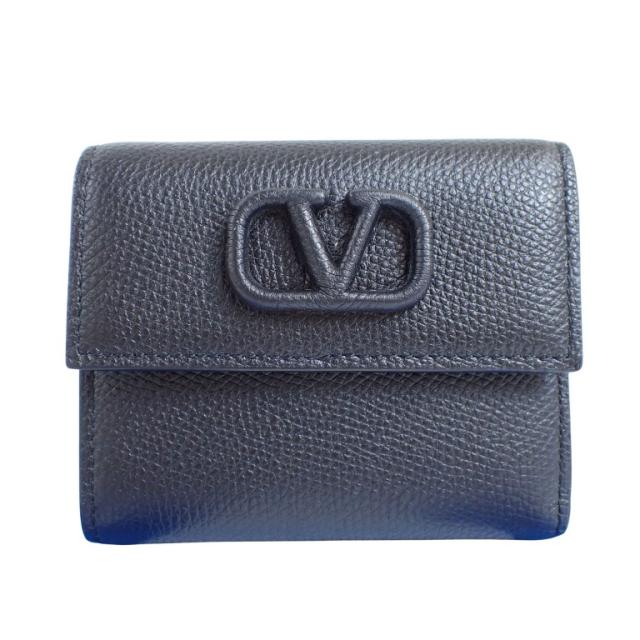 VALENTINO GARAVANI ヴァレンティノ ガラヴァーニ 財布 Vロゴ ブラック レザー ユニセックス 三つ折り財布 ゴール
