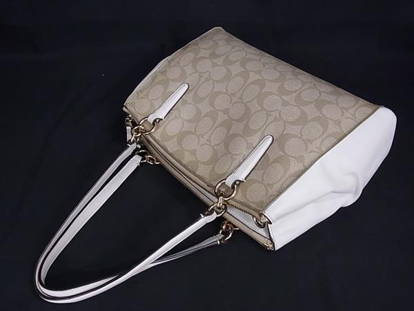 美品 COACH コーチ トートバッグ スモールクリスティーキャリオール F58291 ベージュ系×アイボリー系 PVC×レザー レディース シグネチャー クロスボディ 2WAY【本物保証】 美品 COACH コーチ トートバッグ スモールクリスティーキャリオール