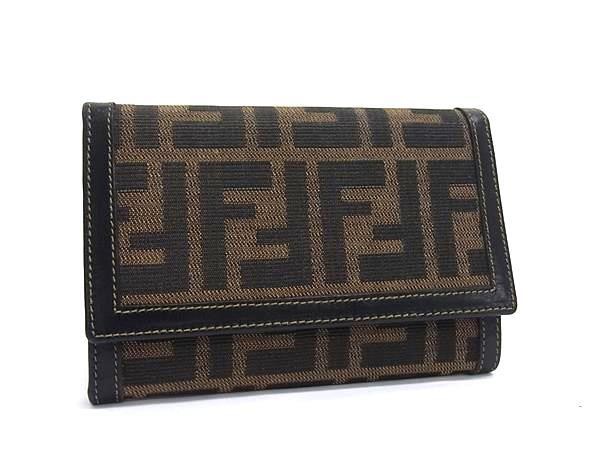 FENDI フェンディ 財布 ズッカ 2556 01442 079 ブラウン キャンバス×レザー レディース 三つ折り 財布 美品【本物保証】 FENDI フェンディ 財布 ズッカ 2556 01442 079 ブラウン キャンバス