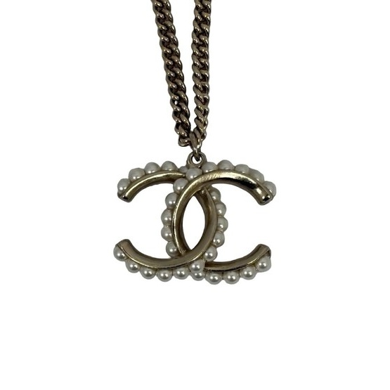 CHANEL シャネル ネックレス ココマーク シャンパンゴールド系 メタル フェイクパール レディース 美品【本物保証】