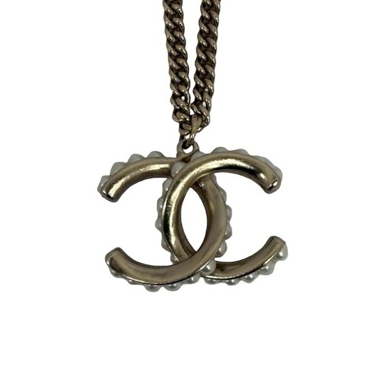 CHANEL シャネル ネックレス ココマーク シャンパンゴールド系 メタル フェイクパール レディース 美品【本物保証】_1
