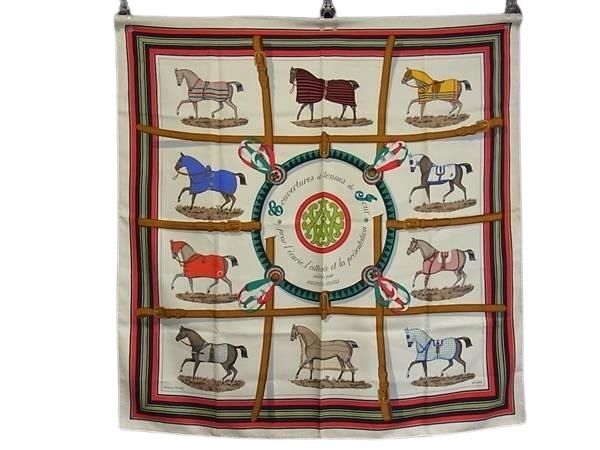 HERMES エルメス スカーフ カレ90 マルチカラー シルク100% レディース Couvertures et tenues de jour 馬着 美品【本物保証】