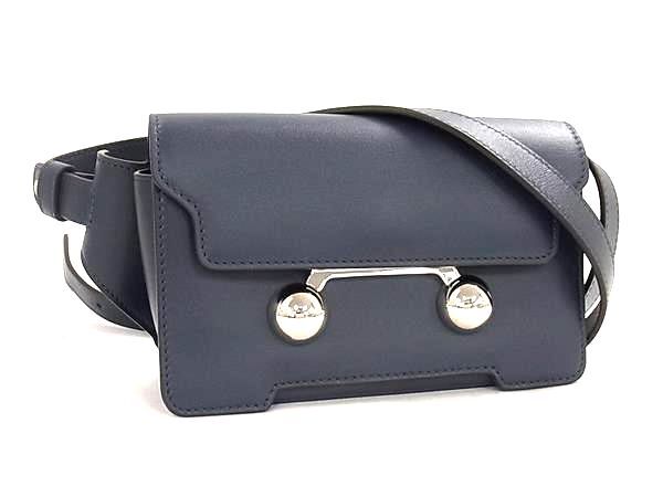 MARNI マルニ ボディバッグ トランカルー ネイビー レザー レディース シルバー金具 超美品【本物保証】