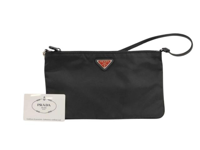PRADA プラダ クラッチバッグ トライアングルロゴ 1NI545 ブラック系 ナイロン レディース 白タグ シルバー金具 美品【本物保証】 49,560円